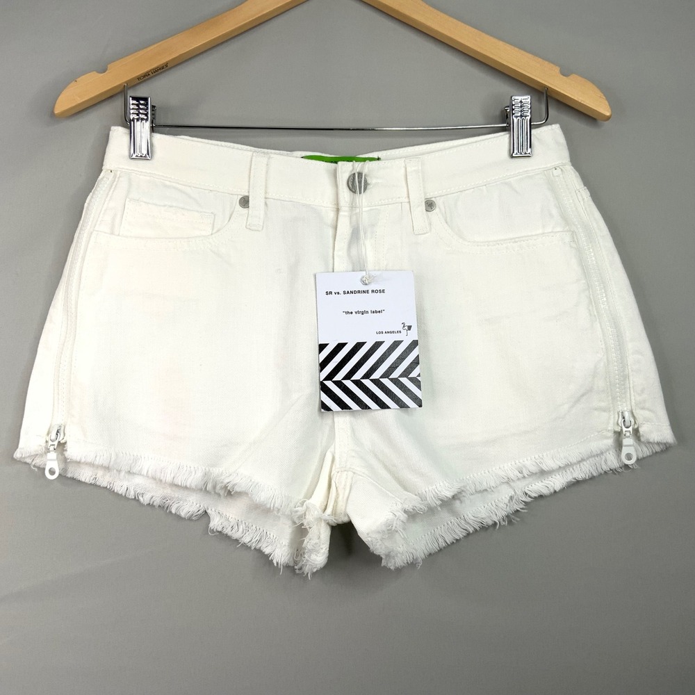 SR vs Sandrine Rose Denim Shorts White Frayed Hem Zipper Detail Size 26
